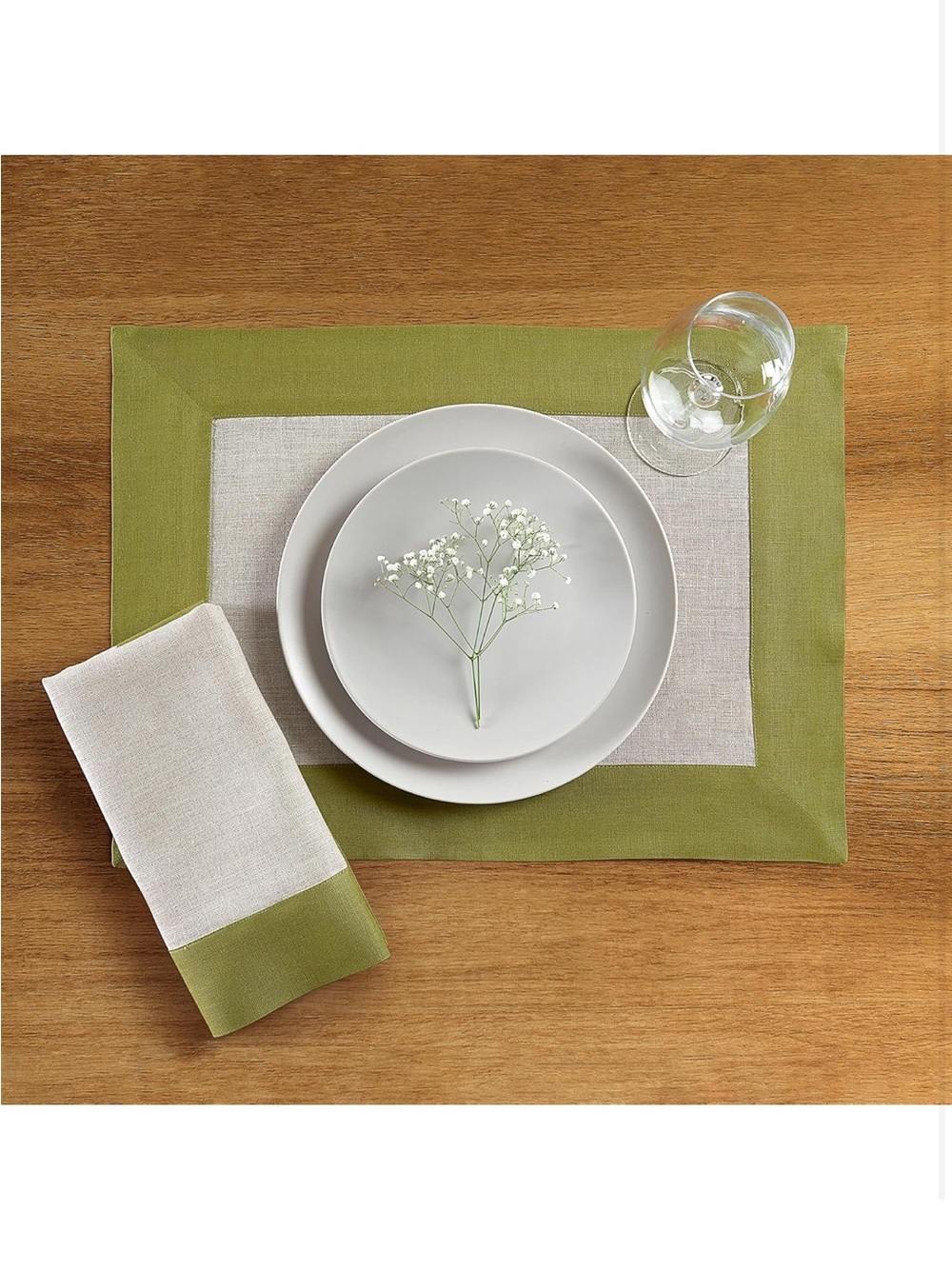 Solino Home 100% Pure Linen Placemats, Set of 4 - 14 x 19 Inch Avocado & Natural